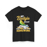 My Budgie Ate Homework Budgerigar T-Shirt - Black