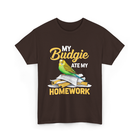 My Budgie Ate Homework Budgerigar T-Shirt - Dark Chocolate