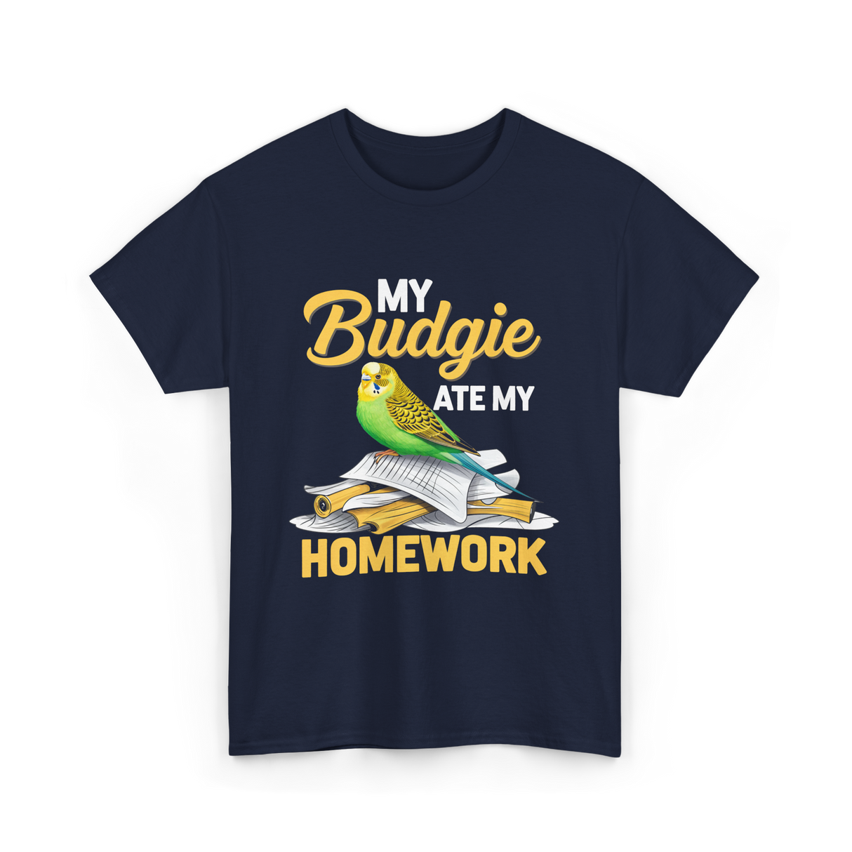 My Budgie Ate Homework Budgerigar T-Shirt - Navy