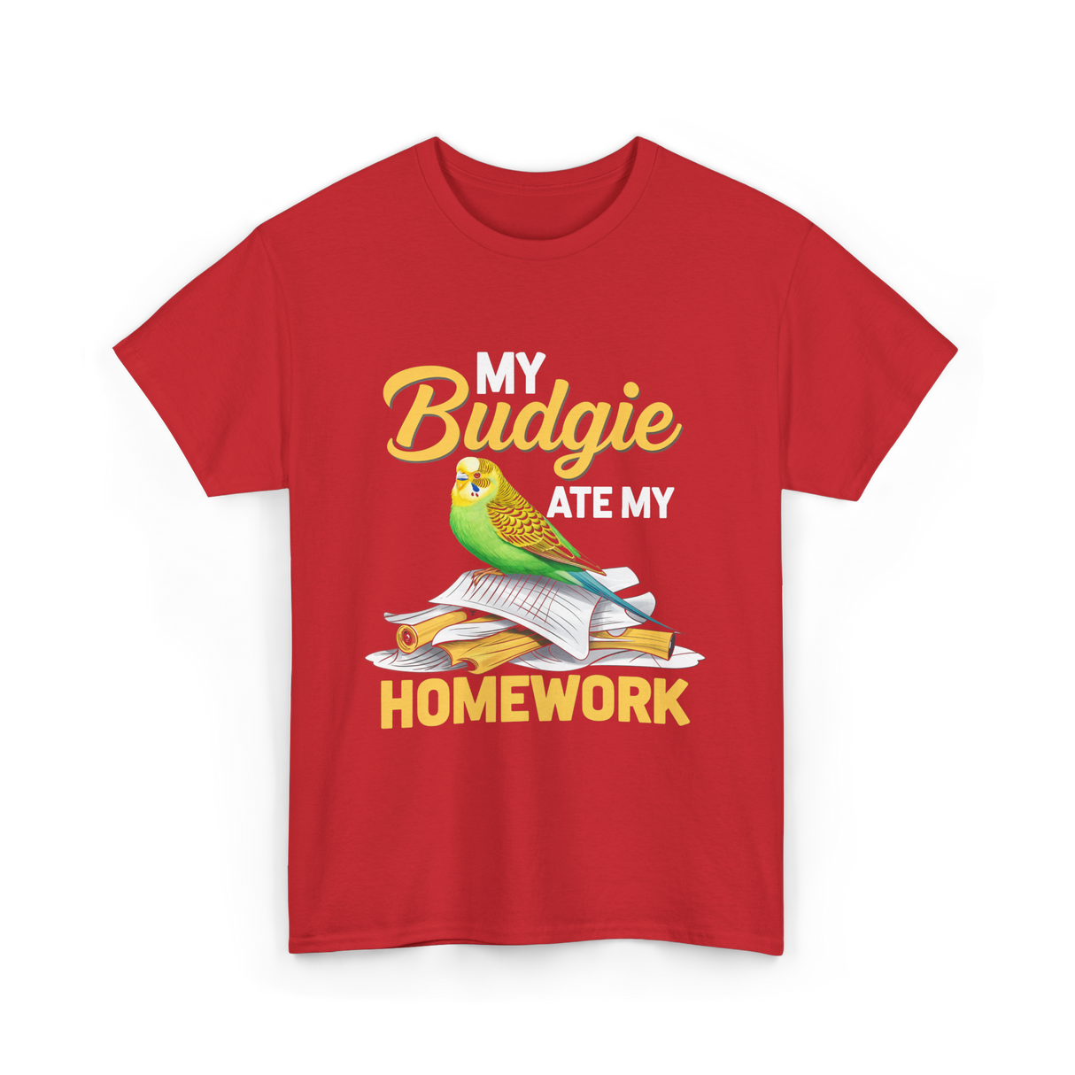 My Budgie Ate Homework Budgerigar T-Shirt - Red