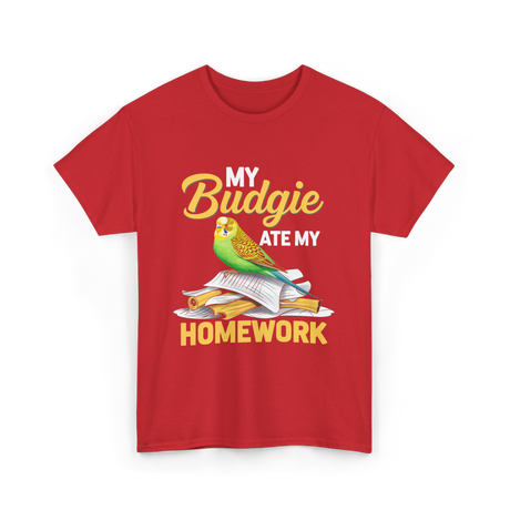 My Budgie Ate Homework Budgerigar T-Shirt - Red