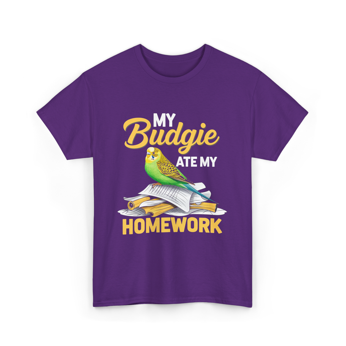 My Budgie Ate Homework Budgerigar T-Shirt - Purple