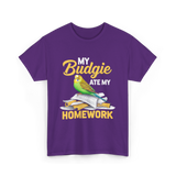 My Budgie Ate Homework Budgerigar T-Shirt - Purple