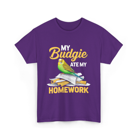 My Budgie Ate Homework Budgerigar T-Shirt - Purple