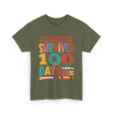 My Teacher Survived 100 Days Kids School T-Shirt - Military Green