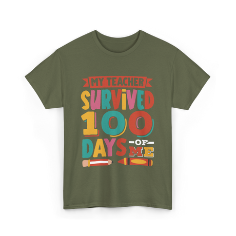 My Teacher Survived 100 Days Kids School T-Shirt - Military Green