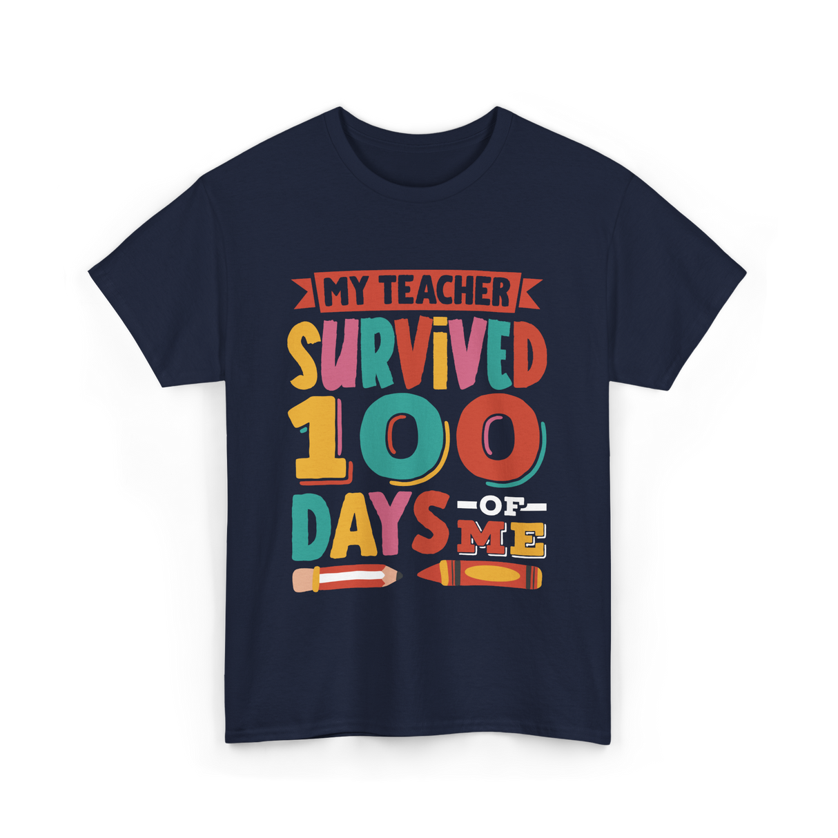 My Teacher Survived 100 Days Kids School T-Shirt - Navy