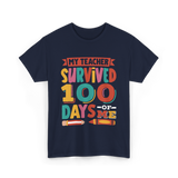 My Teacher Survived 100 Days Kids School T-Shirt - Navy