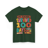 My Teacher Survived 100 Days Kids School T-Shirt - Forest Green