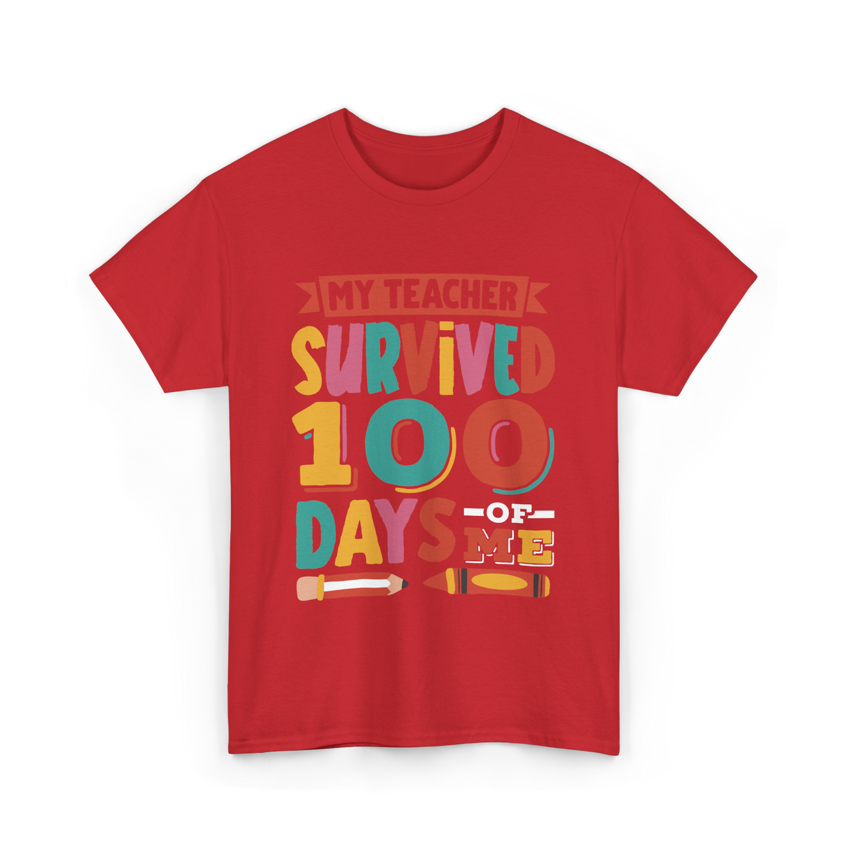 My Teacher Survived 100 Days Kids School T-Shirt - Red