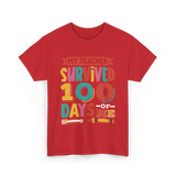 My Teacher Survived 100 Days Kids School T-Shirt - Red