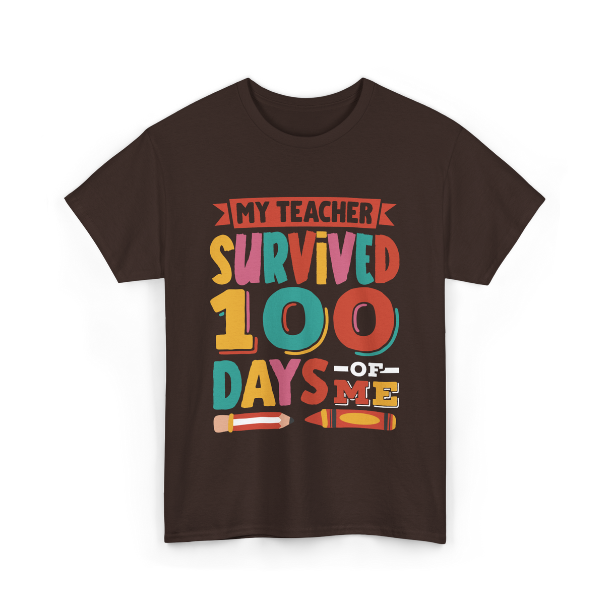 My Teacher Survived 100 Days Kids School T-Shirt - Dark Chocolate