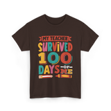 My Teacher Survived 100 Days Kids School T-Shirt - Dark Chocolate