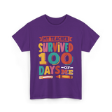 My Teacher Survived 100 Days Kids School T-Shirt - Purple