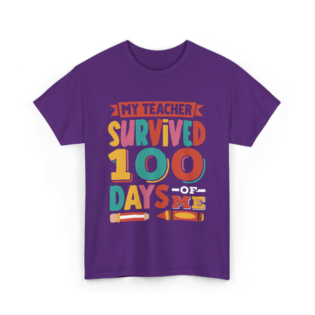 My Teacher Survived 100 Days Kids School T-Shirt - Purple