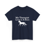 My Therapist Lives in A Barn Horse T-Shirt - Navy