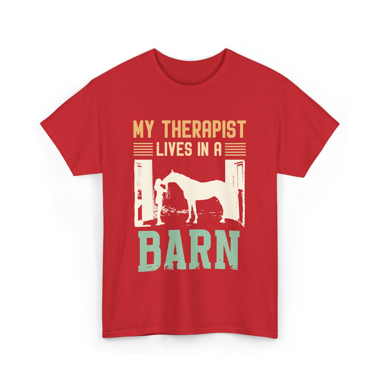 My Therapist Lives In A Barn Horse T-Shirt - Red