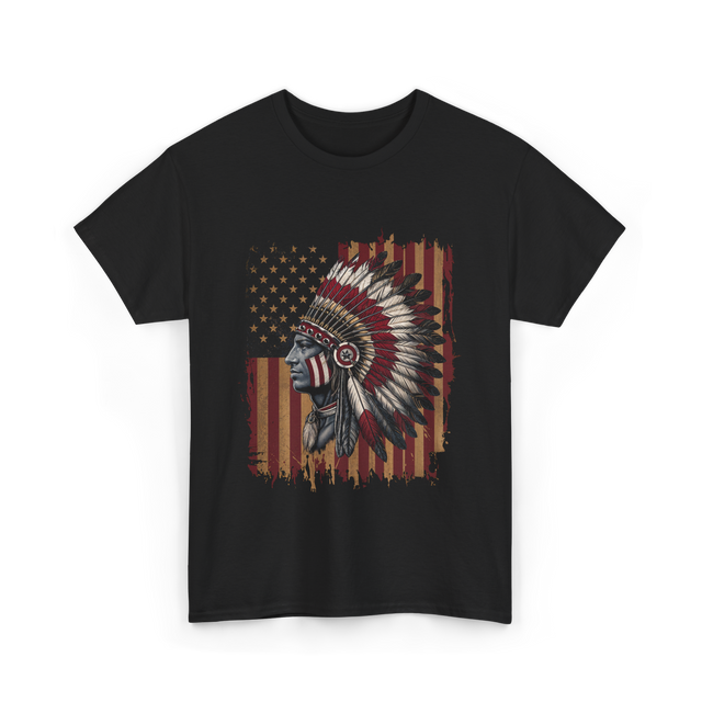 Native American Headdress Patriotism Chief T-Shirt - Black