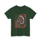 Native American Headdress Patriotism Chief T-Shirt - Forest Green