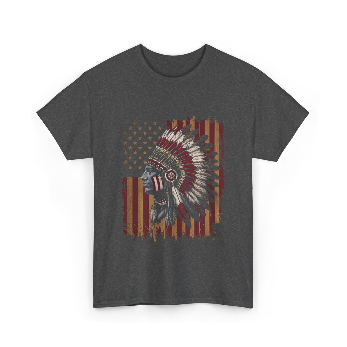 Native American Headdress Patriotism Chief T-Shirt - Dark Heather