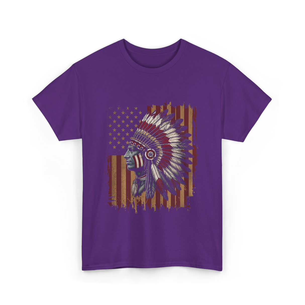 Native American Headdress Patriotism Chief T-Shirt - Purple