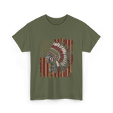 Native American Headdress Patriotism Chief T-Shirt - Military Green