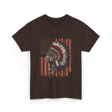 Native American Headdress Patriotism Chief T-Shirt - Dark Chocolate