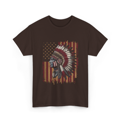 Native American Headdress Patriotism Chief T-Shirt - Dark Chocolate