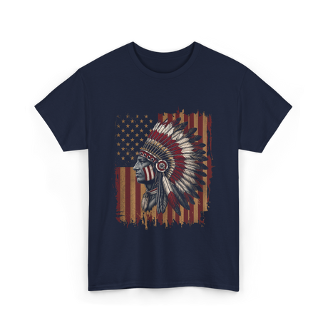 Native American Headdress Patriotism Chief T-Shirt - Navy