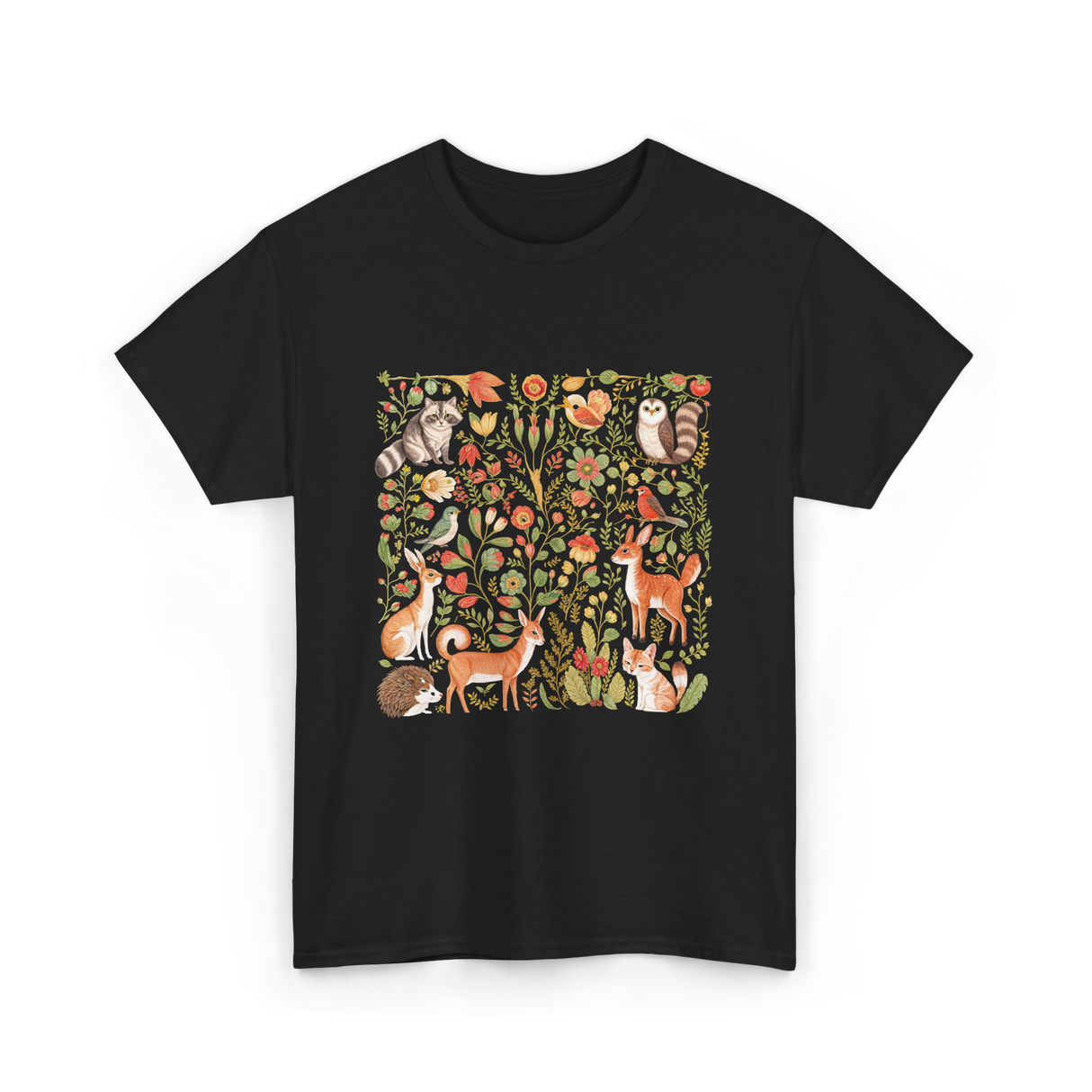 Nature Lover Forest Animals T-Shirt - Black