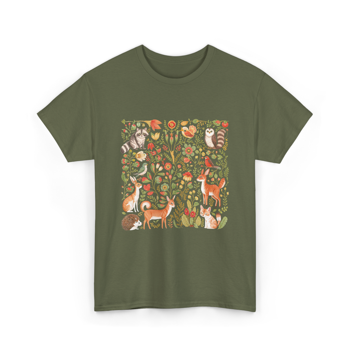 Nature Lover Forest Animals T-Shirt - Military Green