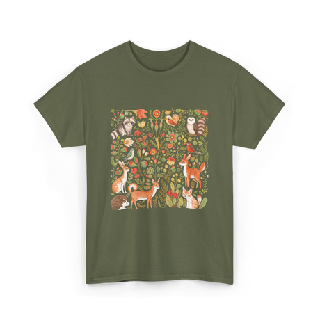 Nature Lover Forest Animals T-Shirt - Military Green