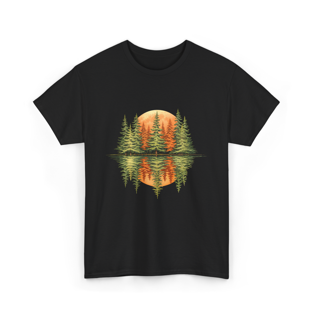 Nature Reflection Trees Forest T-Shirt - Black