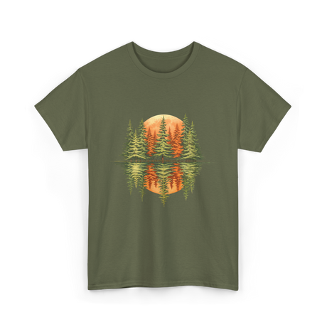 Nature Reflection Trees Forest T-Shirt - Military Green