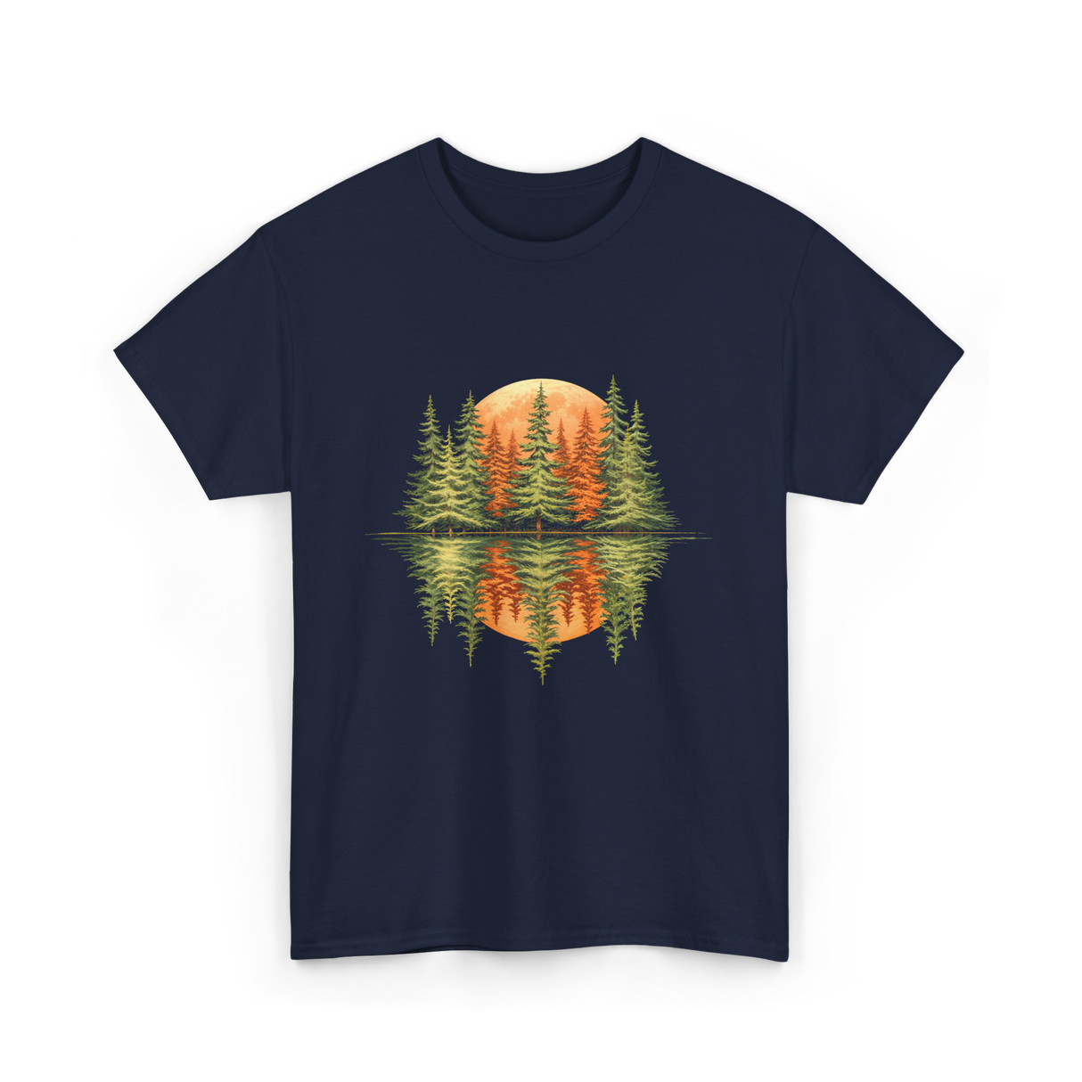 Nature Reflection Trees Forest T-Shirt - Navy