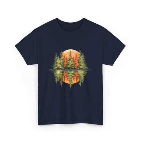 Nature Reflection Trees Forest T-Shirt - Navy