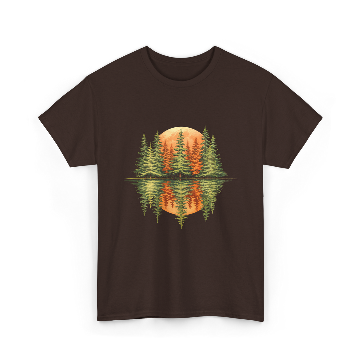 Nature Reflection Trees Forest T-Shirt - Dark Chocolate