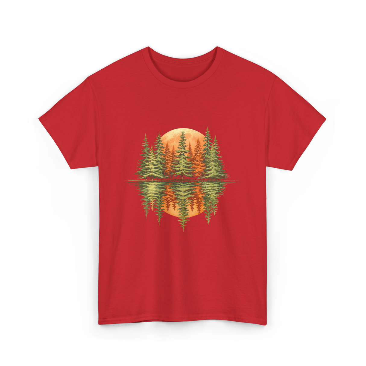 Nature Reflection Trees Forest T-Shirt - Red