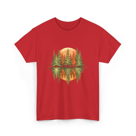 Nature Reflection Trees Forest T-Shirt - Red