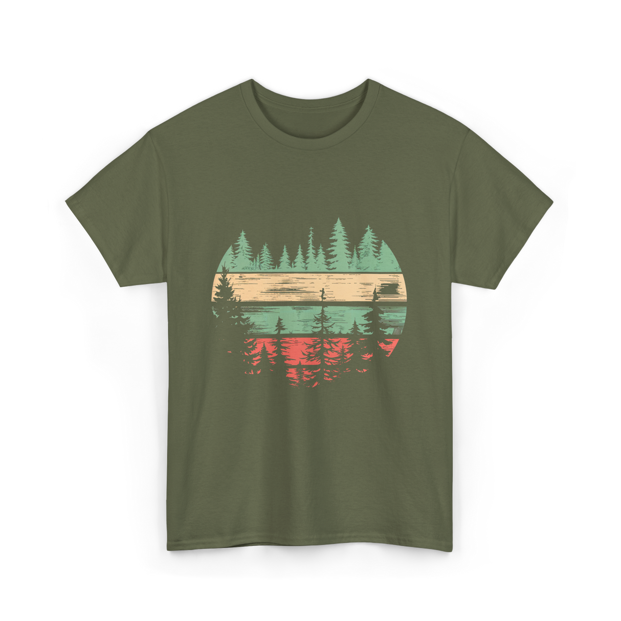 Nature Scene Outdoors Forest Landscape T-Shirt - Military Green