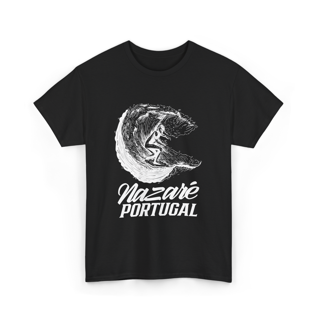 Nazare Portugal Surf Wave Surfing T-Shirt - Black