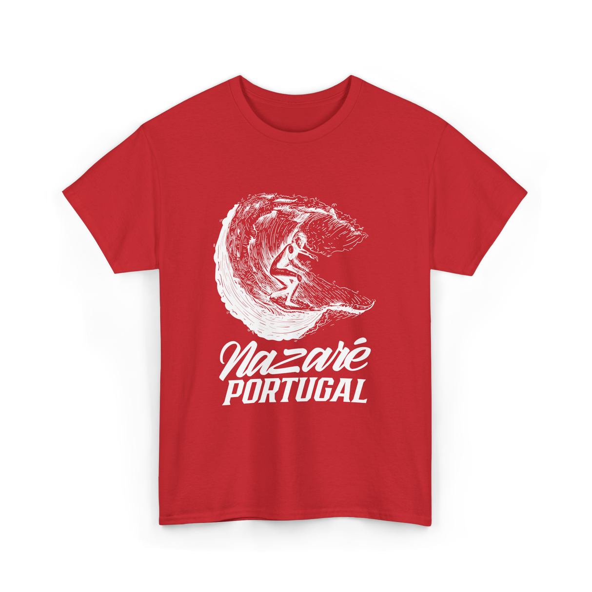 Nazare Portugal Surf Wave Surfing T-Shirt - Red