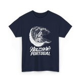 Nazare Portugal Surf Wave Surfing T-Shirt - Navy