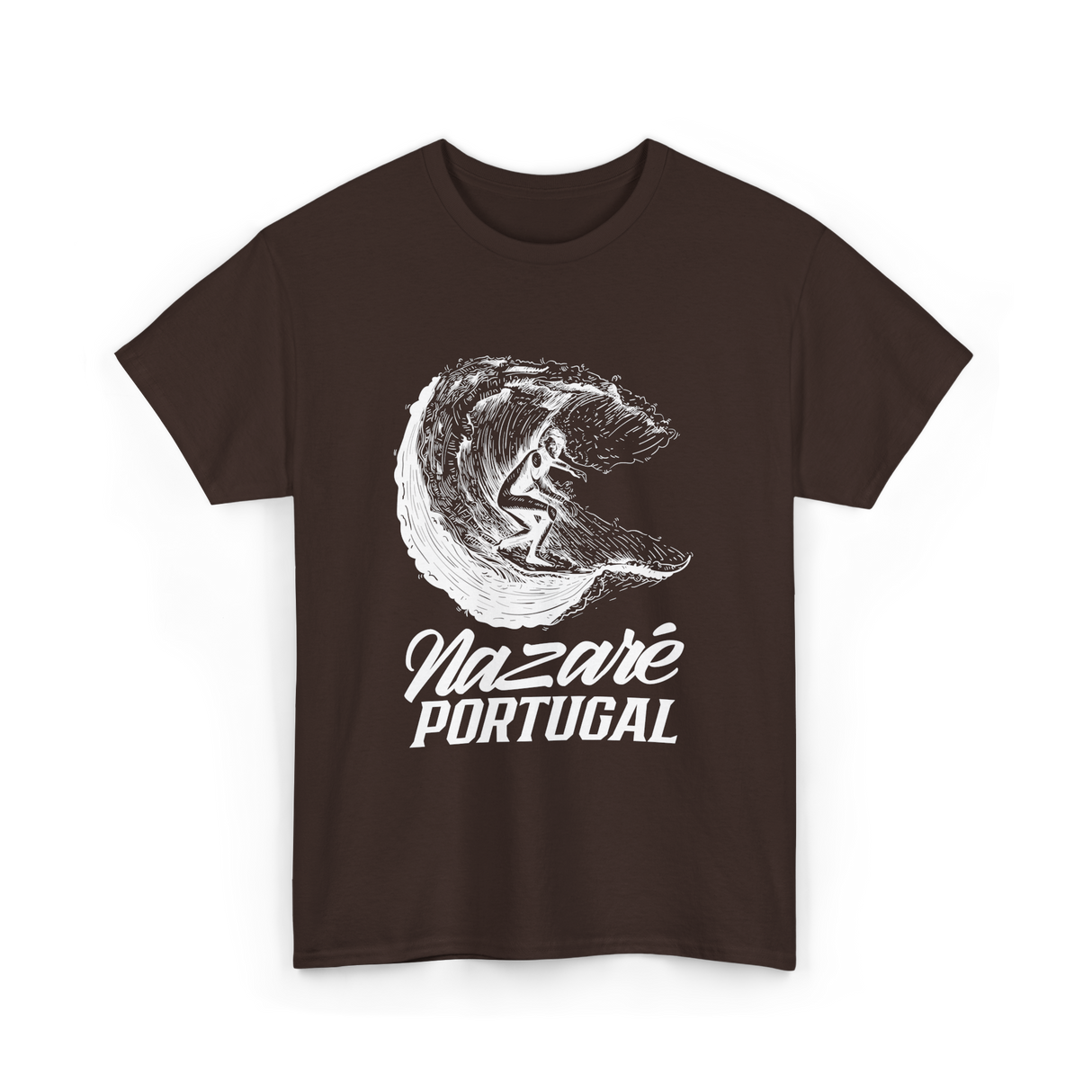 Nazare Portugal Surf Wave Surfing T-Shirt - Dark Chocolate