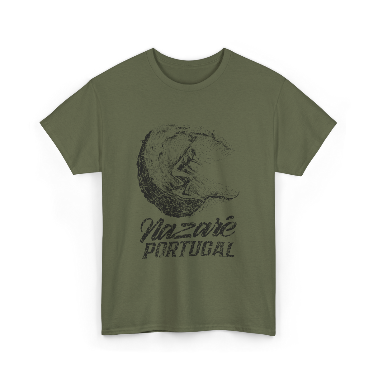 Nazaré Portugal Surfing Surfer Waves T-Shirt - Military Green