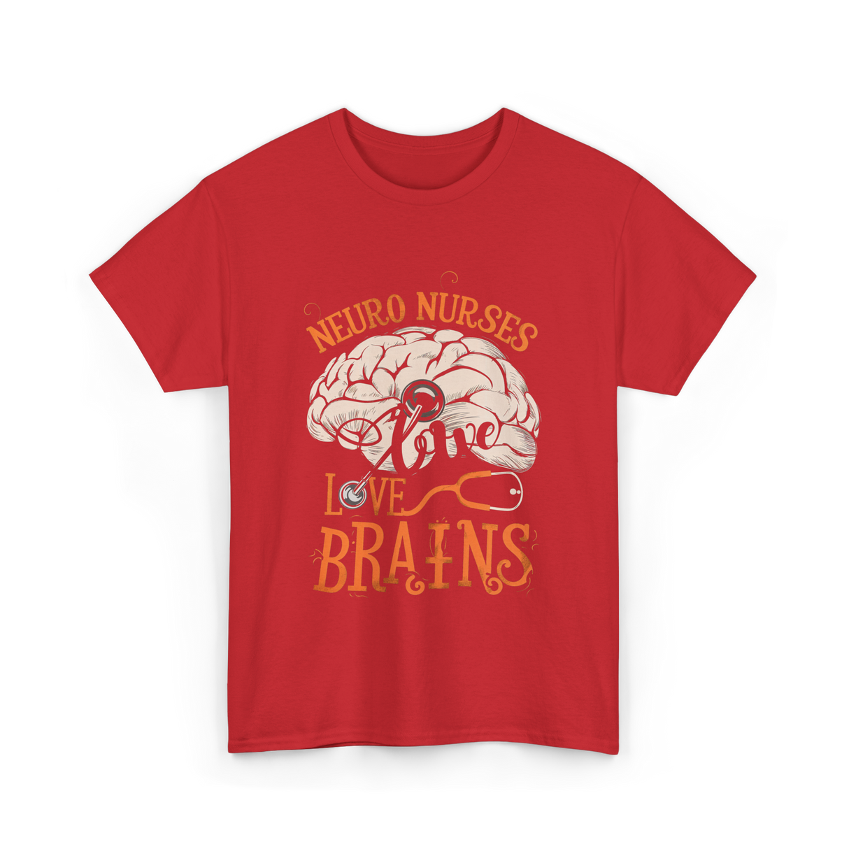 Neuro Nurses Love Brains Neuroscience T-Shirt - Red