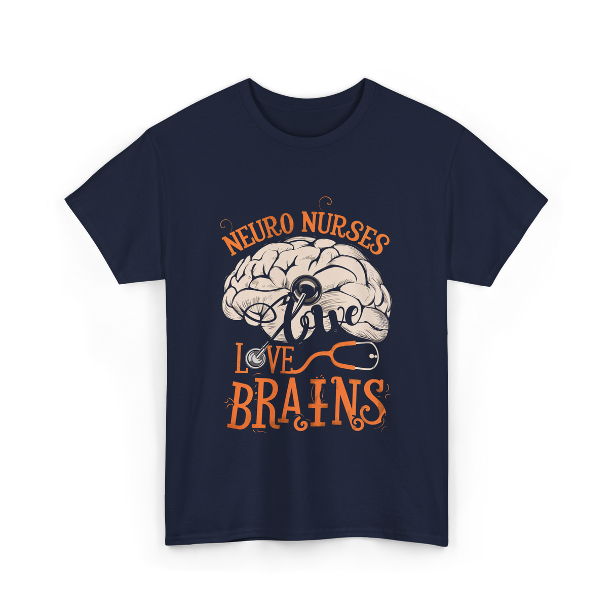 Neuro Nurses Love Brains Neuroscience T-Shirt - Navy