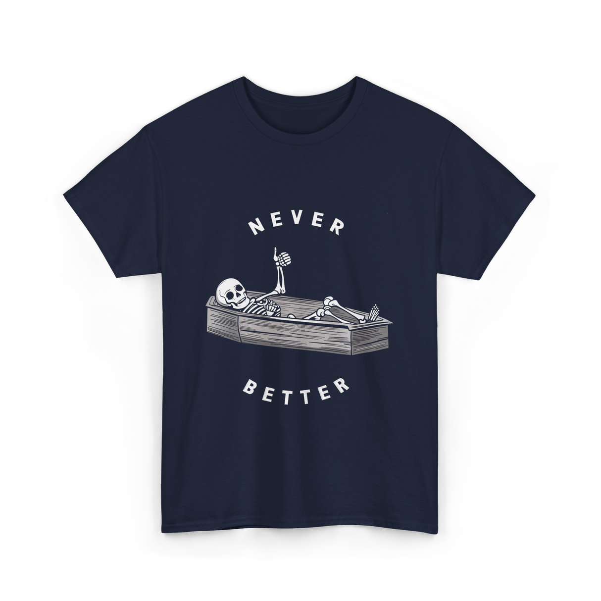 Never Better Skeleton Coffin T-Shirt - Navy