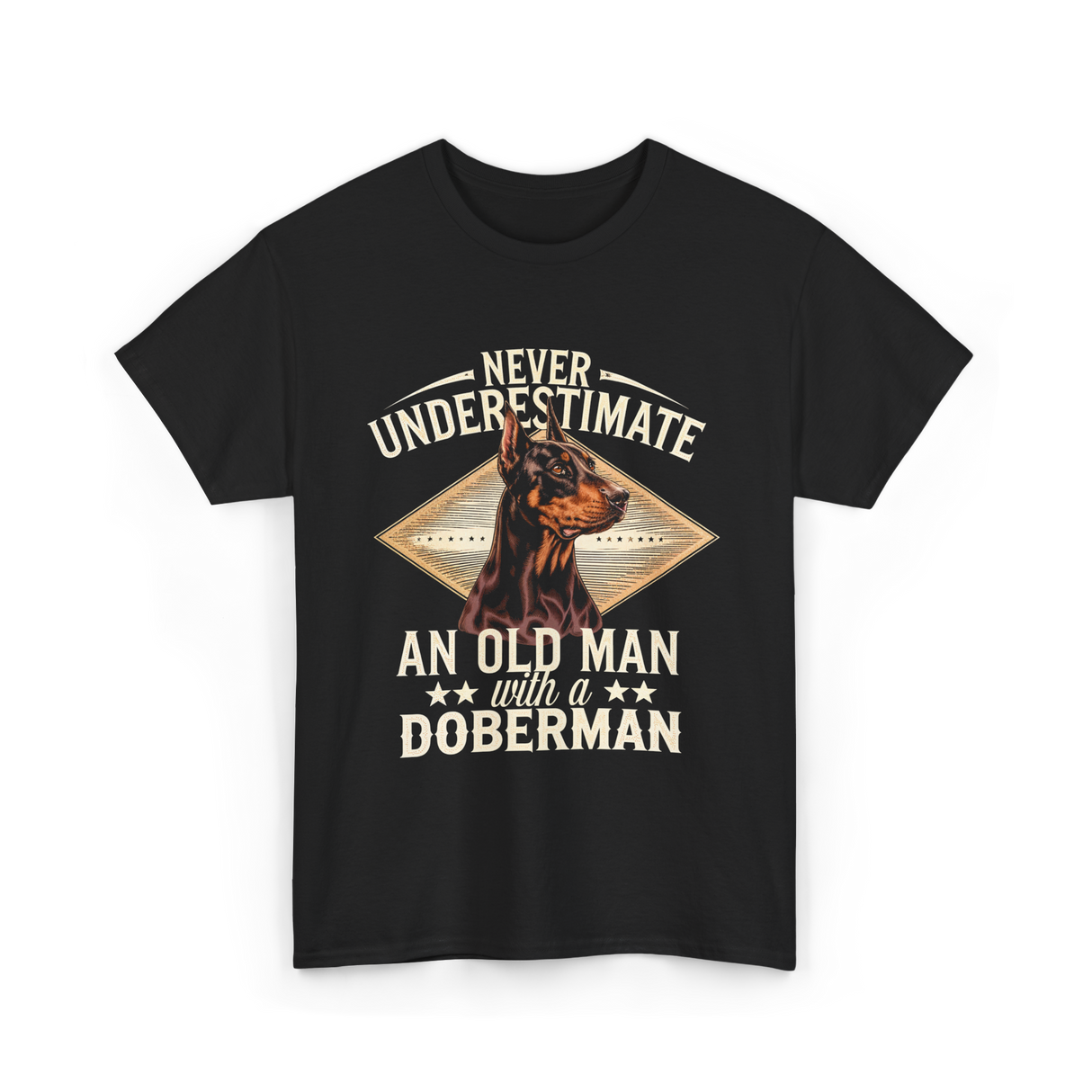 Never Underestimate Old Man Doberman T-Shirt - Black