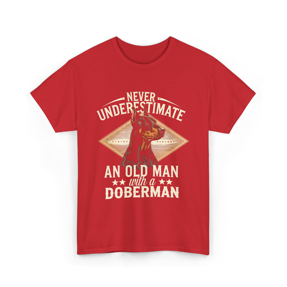 Never Underestimate Old Man Doberman T-Shirt - Red